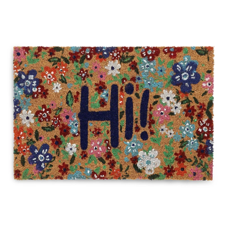 Tapis coco antidérapant entrée intérieur extérieur 75 x 45 cm design floral ambiance conviviale en coco naturel 13_0015582