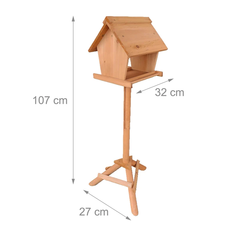 Mangeoire à oiseaux en sapin pour jardin terrasse observation 107 x 32 x 27 cm en bois naturel 13_0017891