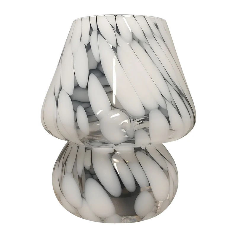 Lampe de table champignon décorative 24 x 16 cm ambiance cosy design moderne en verre blanc 13_0017985