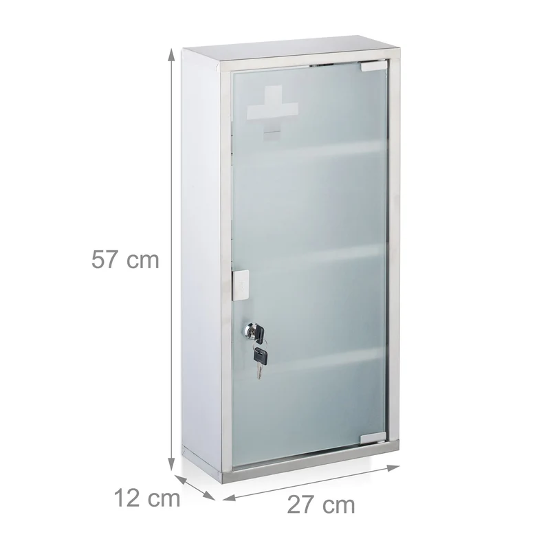 Armoire murale moderne salle de bain 4 compartiments rangements sécurisés en verre blanc 13_0016572