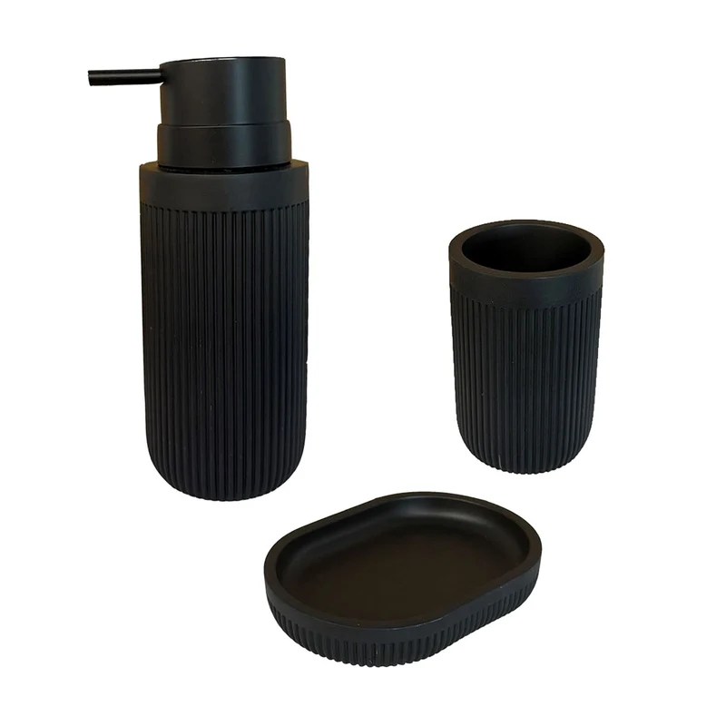 Lot de 3 accessoires de bain design contemporain harmonie salle de bain en polyrésine gris 13_0017904