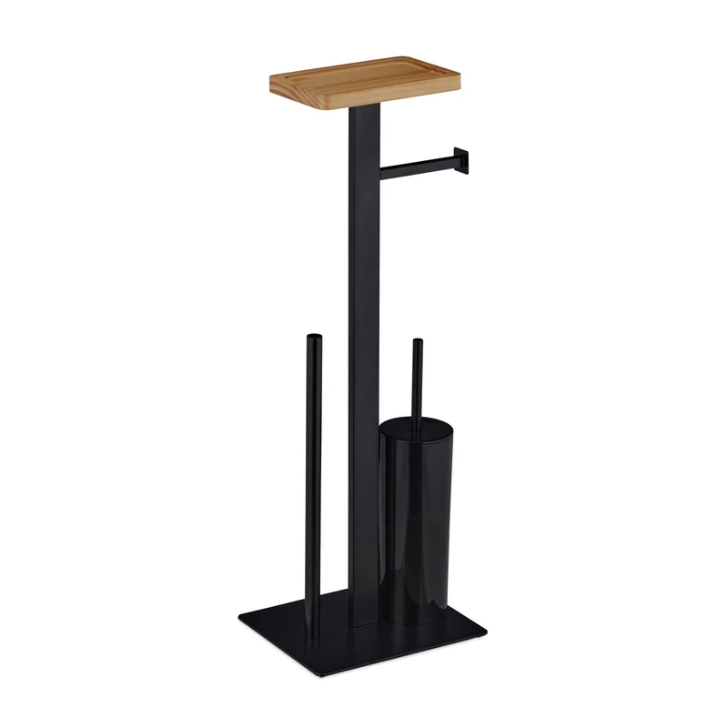 Ensemble WC 3 en 1 porte-brosse porte-papier 30 x 15 x 15 cm pratique design moderne en métal noir mat 13_0008541