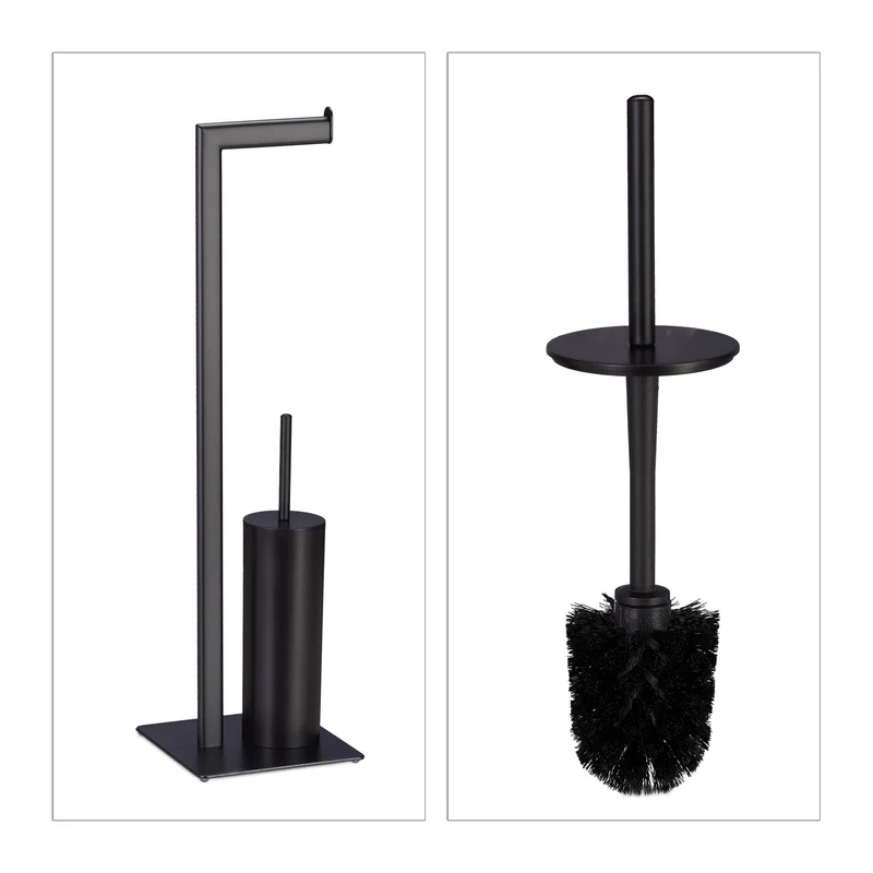 Set d'accessoires WC pratique porte-brosse et porte-papier 35 x 15 x 15 cm en acier noir mat 13_0008435