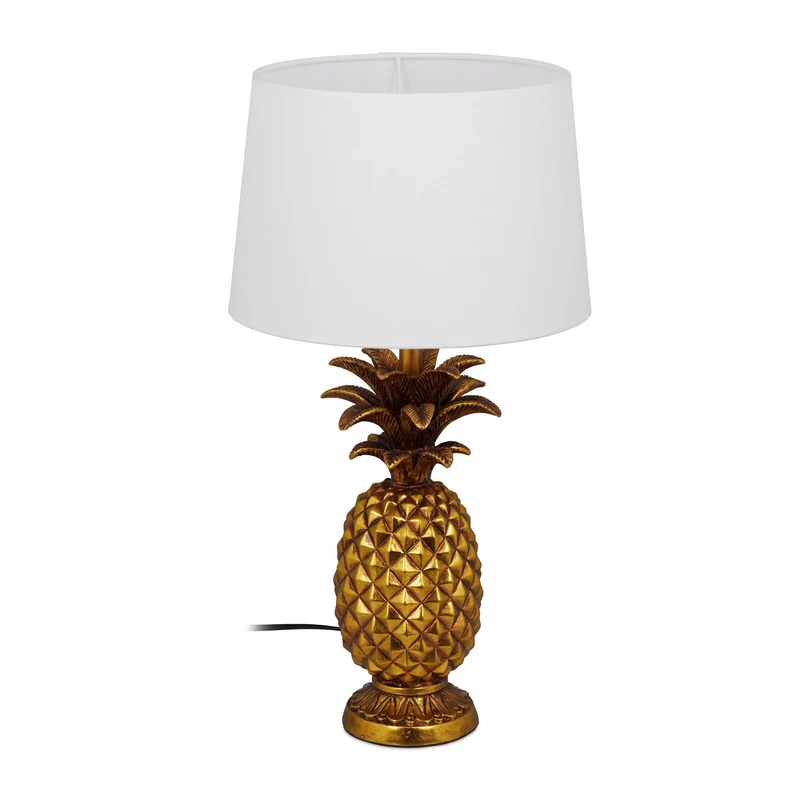 Lampe de table ananas décorative élégant 40 x 25 cm ambiance cosy en métal doré 13_0007681