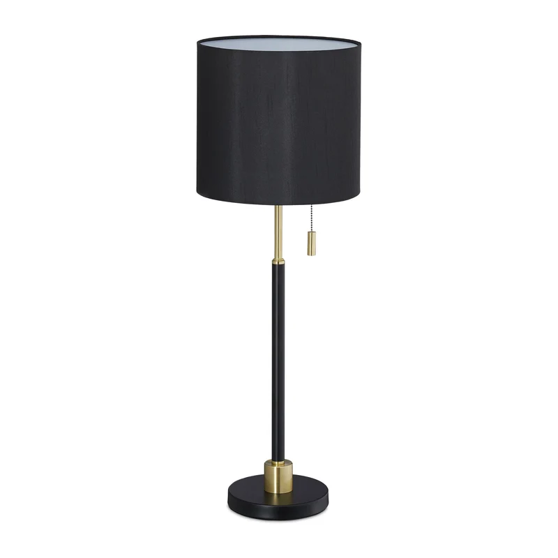 Lampe de table élégante avec interrupteur à tirette design moderne 20 x 25 x 25 cm en soie noire 13_0007882