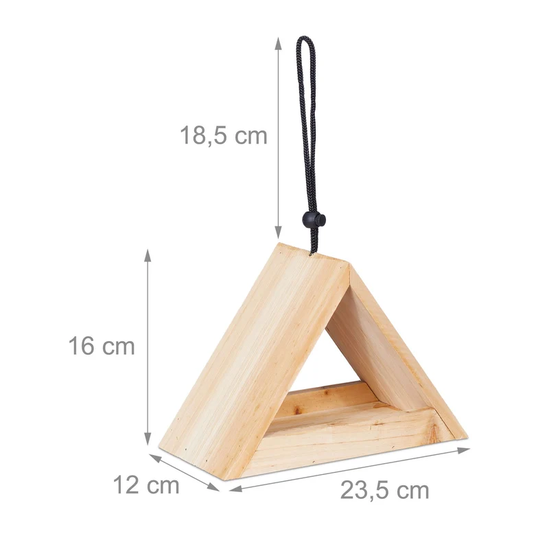 Mangeoire à oiseaux triangulaire design épuré jardin 30 x 25 x 25 cm en bois de sapin naturel 13_0007563