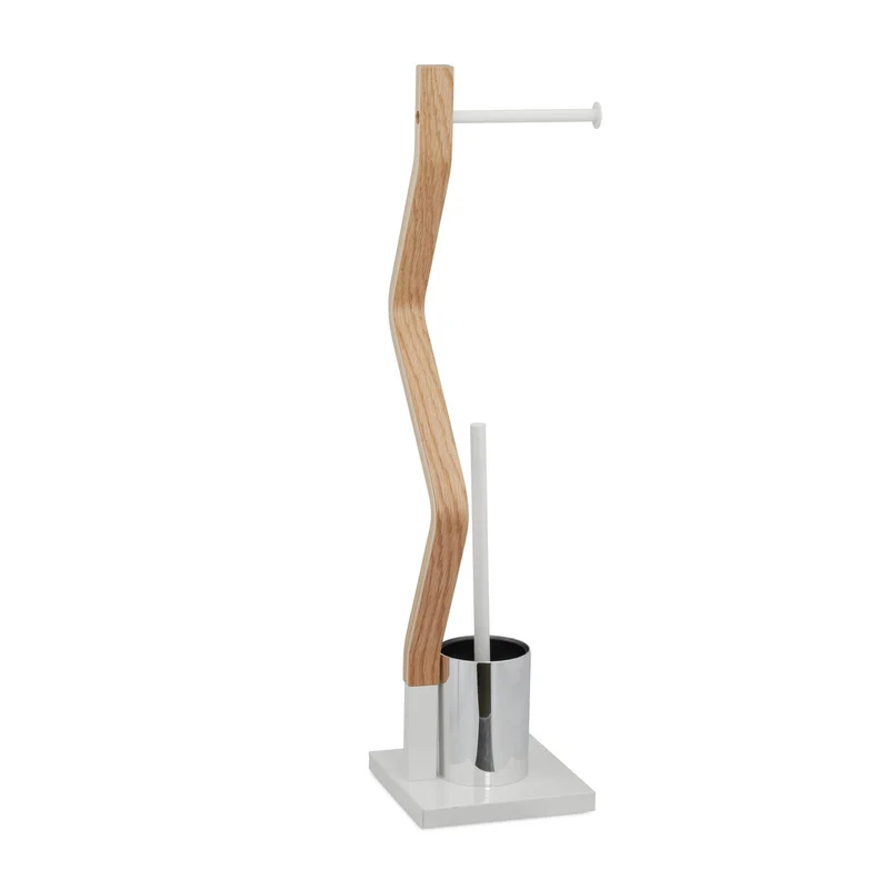 Ensemble WC moderne porte-brosse et porte-papier 30 x 10 x 10 cm fonctionnel en acier blanc 13_0008543