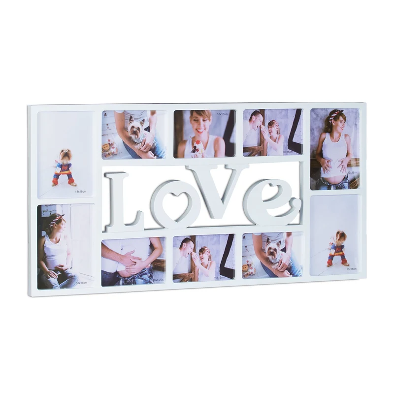 Cadre photo décoratif pour 10 photos murale 36,5 x 72 x 2 cm en plastique noir 13_0008607