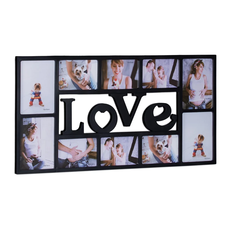 Cadre photos mural décoratif pour 10 photos 36,5 x 72 x 2 cm en plastique noir 13_0008606