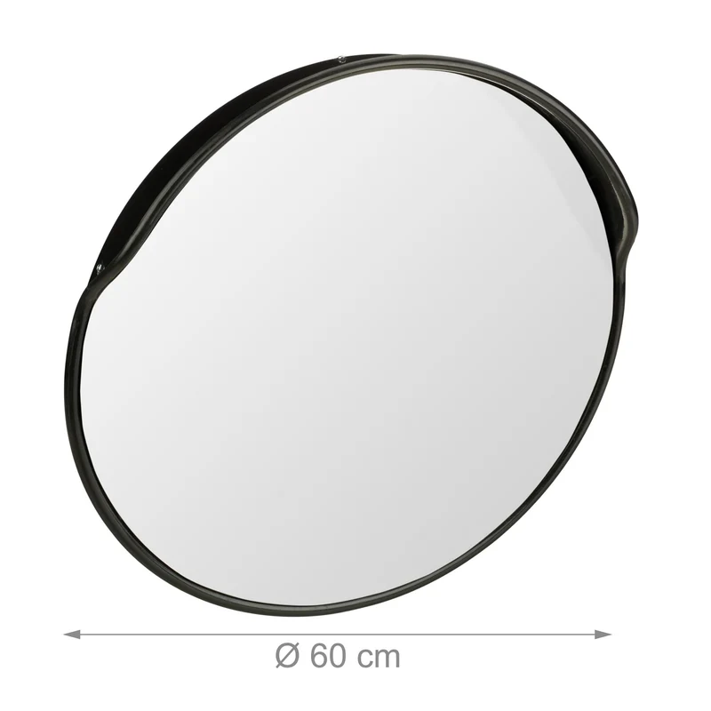 Miroir de sécurité convexe 60 cm angle large usage intérieur extérieur garage parking en plastique noir 13_0007243