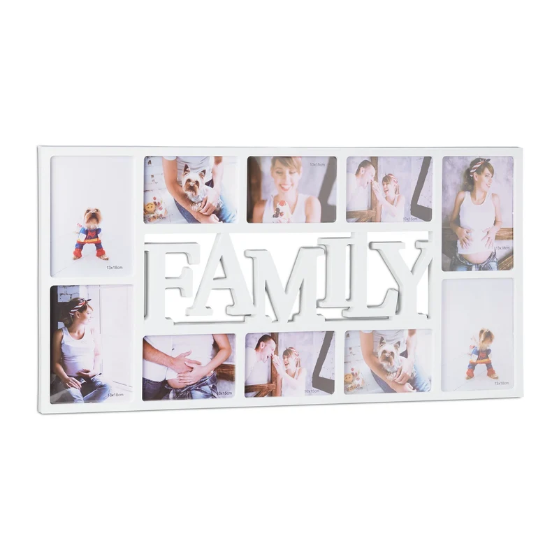 Cadre photos pêle-mêle mural décoratif 36,5 x 72 x 2 cm pour 10 photos en plastique noir 13_0008605