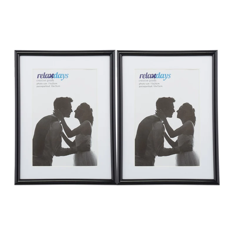 Lot de 2 cadres photo décoratifs 21 x 16 x 2 cm avec fixation murale design intemporel en plastique noir 13_0009634