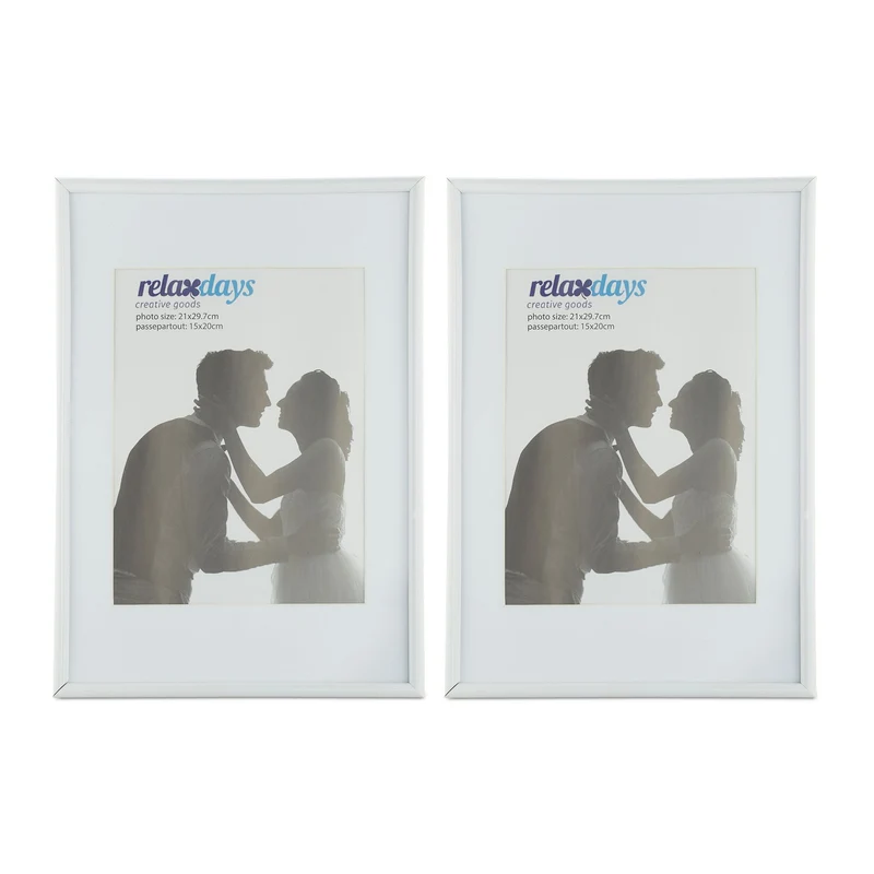 Lot de 2 cadres photo classiques design intemporel 21 x 29 x 2 cm à poser ou accrocher en bois blanc 13_0009639