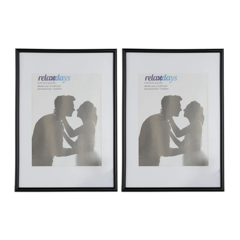 Lot de 2 cadres photo A4 décoratifs à poser ou suspendre design classique 21 x 29 x 2 cm en bois noir 13_0009638