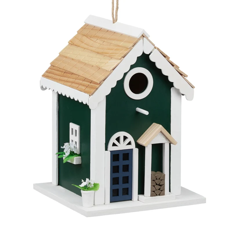 Mangeoire oiseaux décorative rustique avec trou d'envol 20 x 15 x 15 cm pour abri esthétique en bois marron 13_0010772