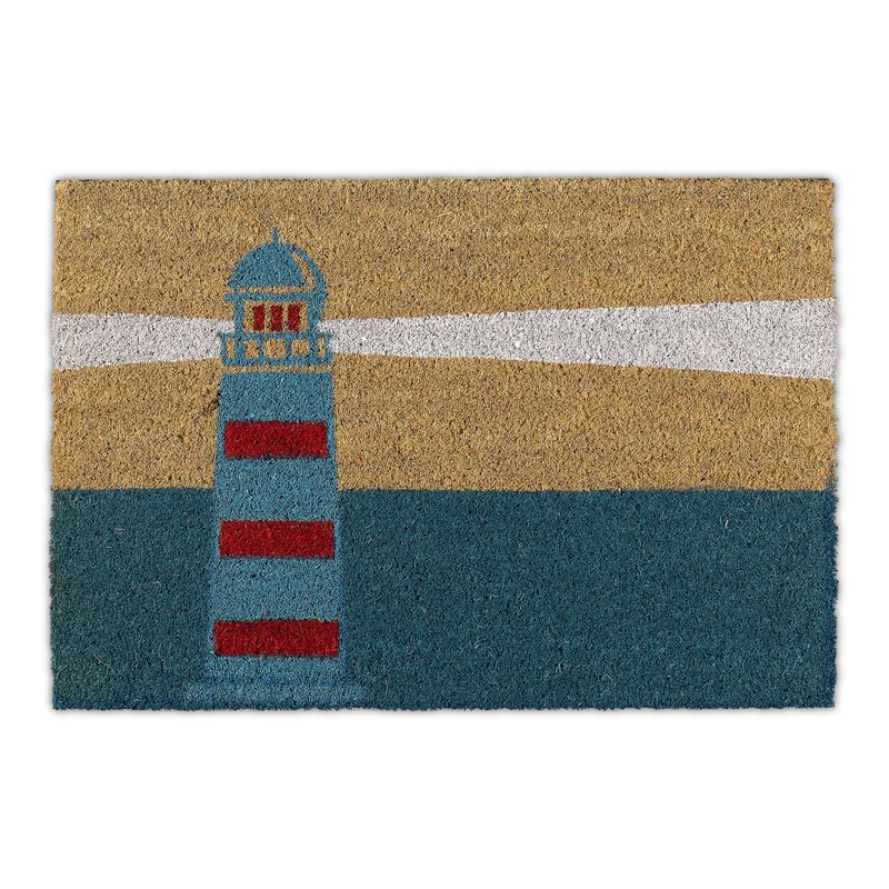 Paillasson décoratif marine intérieur extérieur motif phare 75 x 45 cm en coco marron 13_0009932
