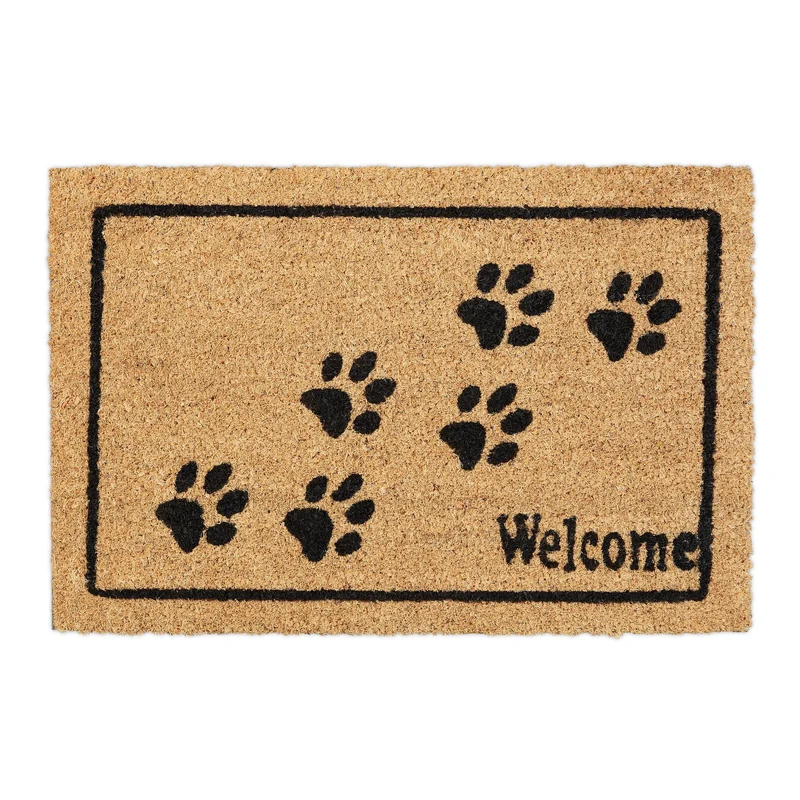Paillasson décoratif avec pattes intérieur extérieur 75 x 45 x 2 cm en coco marron 13_0010953