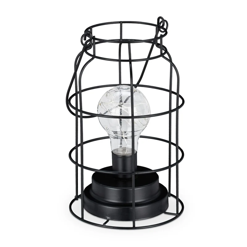 Lampe de table avec grillage décoratif style industriel 30 x 20 cm ambiance chaleureuse en métal noir 13_0009310
