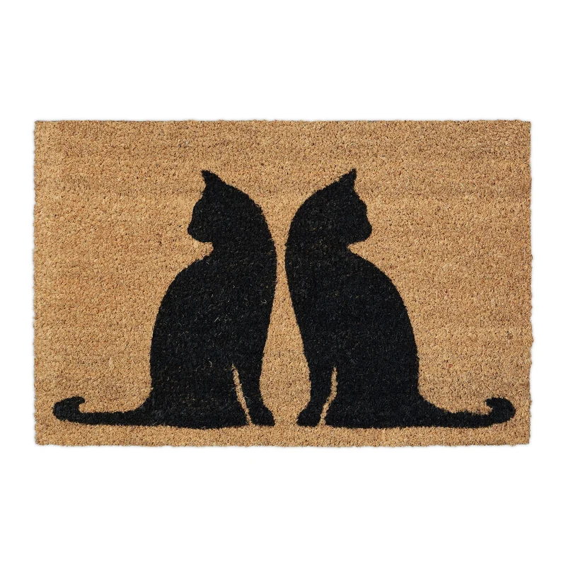 Paillasson décoratif motif chat intérieur extérieur 75 x 45 cm antidérapant ambiance naturelle en coco marron 13_0010962