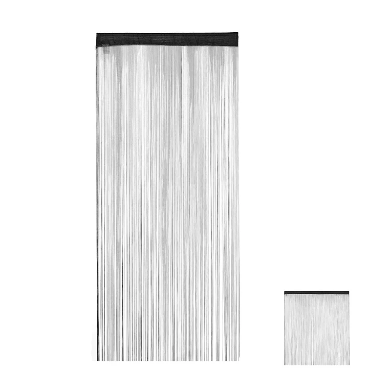 Rideau à franges décoratif pour porte 100 x 200 cm design élégant facilement personnalisable en polyester noir 13_0009475