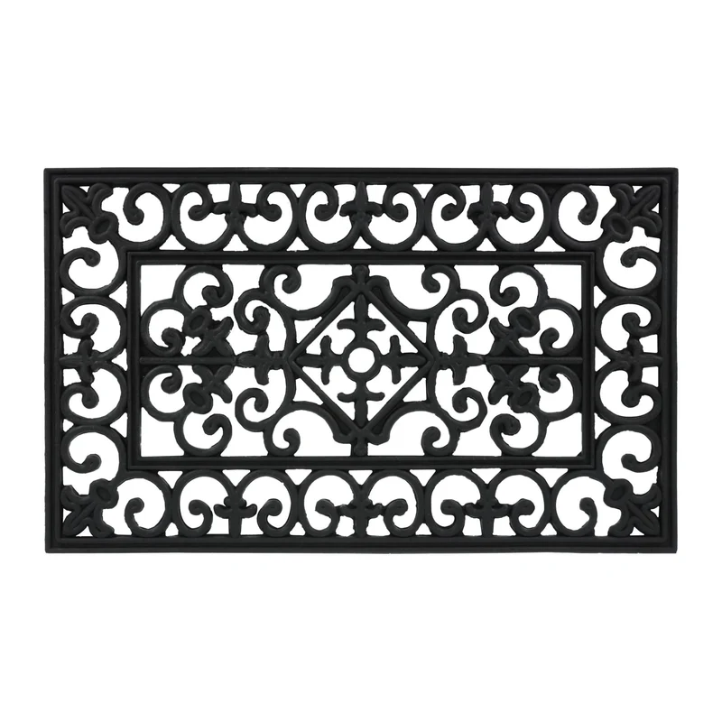 Paillasson d'entrée design intemporel 45 x 75 cm antidérapant embellit en caoutchouc noir 13_0010678