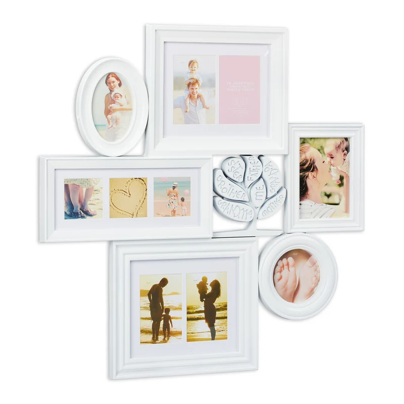 Cadre photo pêle-mêle mural collage 70,5 x 70,5 x 3,5 cm décoratif pour 10 photos en plastique noir 13_0010462