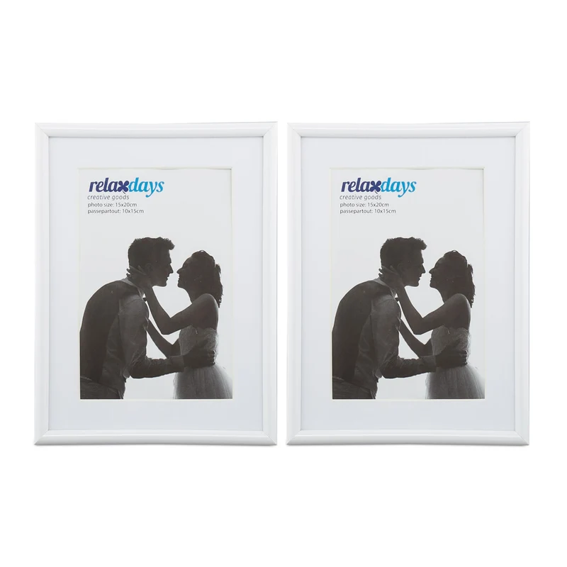 Lot de 2 cadres photo décoratifs 21 x 16 x 2 cm avec fixation murale design intemporel en plastique noir 13_0009635