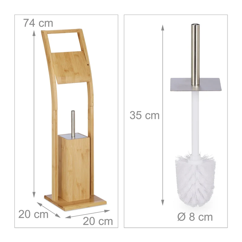 Ensemble wc autonome design épuré salle de bain 68 x 24 x 24 cm avec brosse hygiénique en bambou naturel 13_0010605