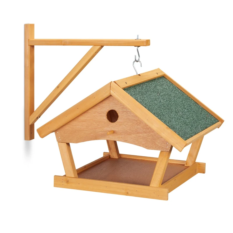 Mangeoire à oiseaux murale design décoratif 40 x 30 x 15 cm pour jardin en bois vert 13_0009817