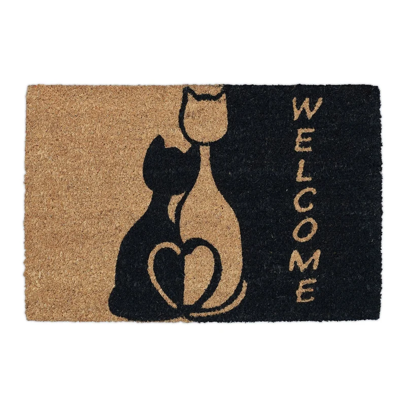 Paillasson coco mignon intérieur extérieur 75 x 45 cm antidérapant durable style naturel en noix de coco marron 13_0010965