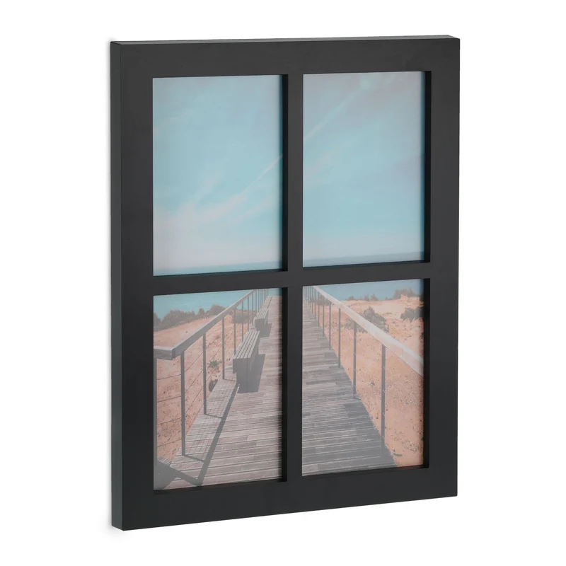Cadre photo pêle-mêle moderne à suspendre 44 x 33,5 x 3 cm pour 4 photos ambiance cosy en plastique noir 13_0010589