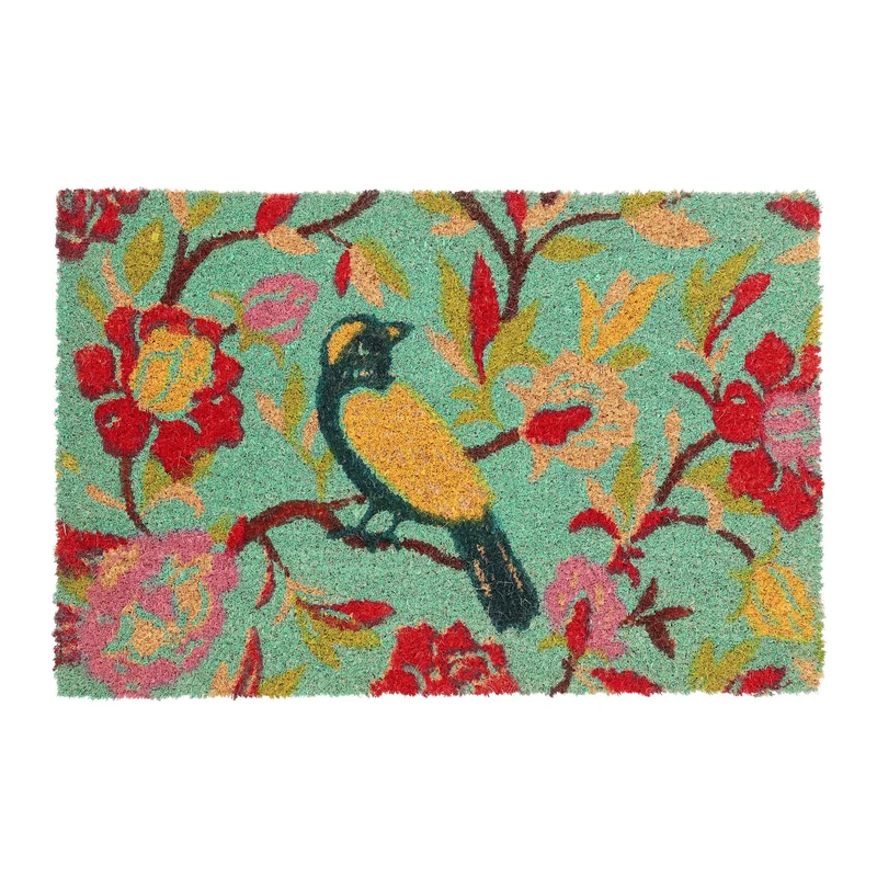Paillasson mural antidérapant pour entrée 80 x 50 cm motif oiseaux design coloré en coco marron 13_0011403