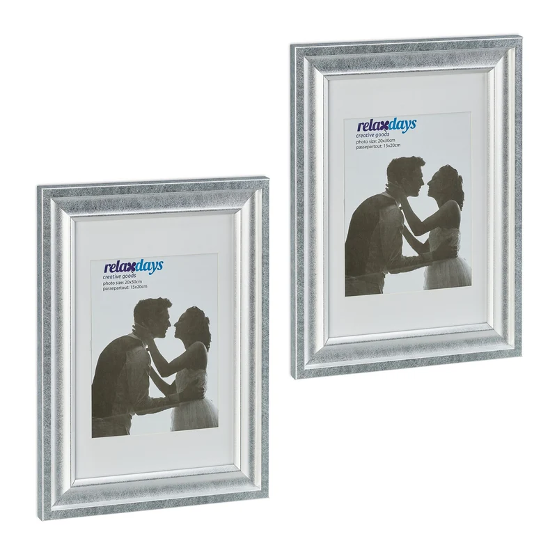 Lot de 2 cadres photos design antique 36,5 x 26,5 x 2 cm à poser ou accrocher décoratif en plastique blanc 13_0013205
