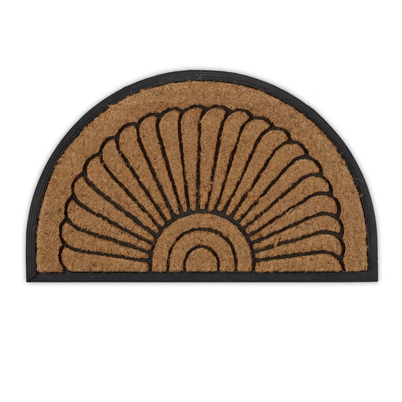Paillasson demi-rond décoratif extérieur anti-dérapant 80 x 60 cm en coco naturel 13_0010998