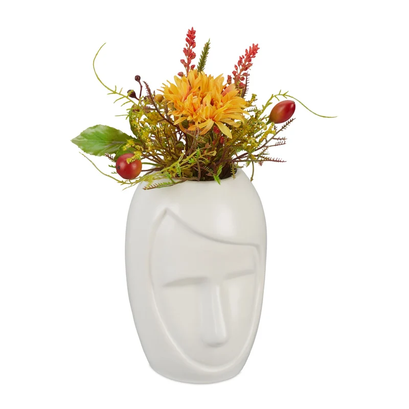 Vase décoratif original design bohème 30 x 15 x 15 cm polyvalent pour fleurs roseaux en céramique blanc 13_0013766