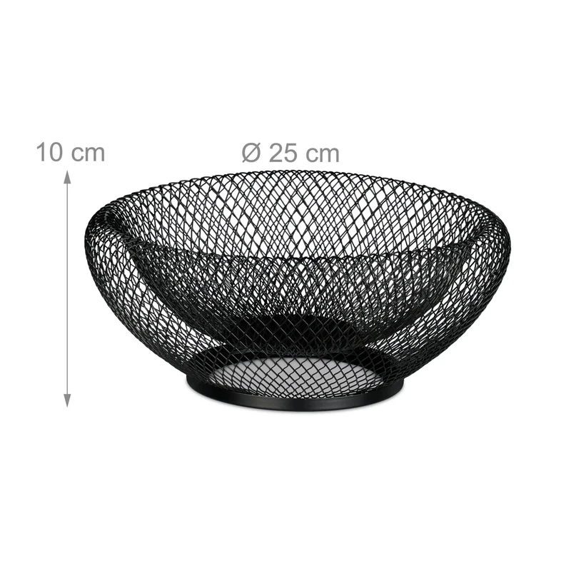 Corbeille à fruits décorative design grillagé cuisine 30 x 30 x 15 cm en métal noir 13_0012885