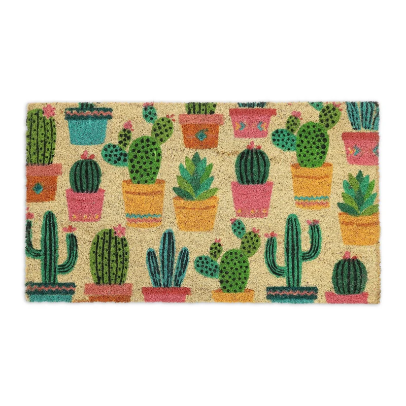 Paillasson antidérapant décoratif intérieur extérieur 75 x 45 cm motif cactus en fibre de coco marron 13_0011972
