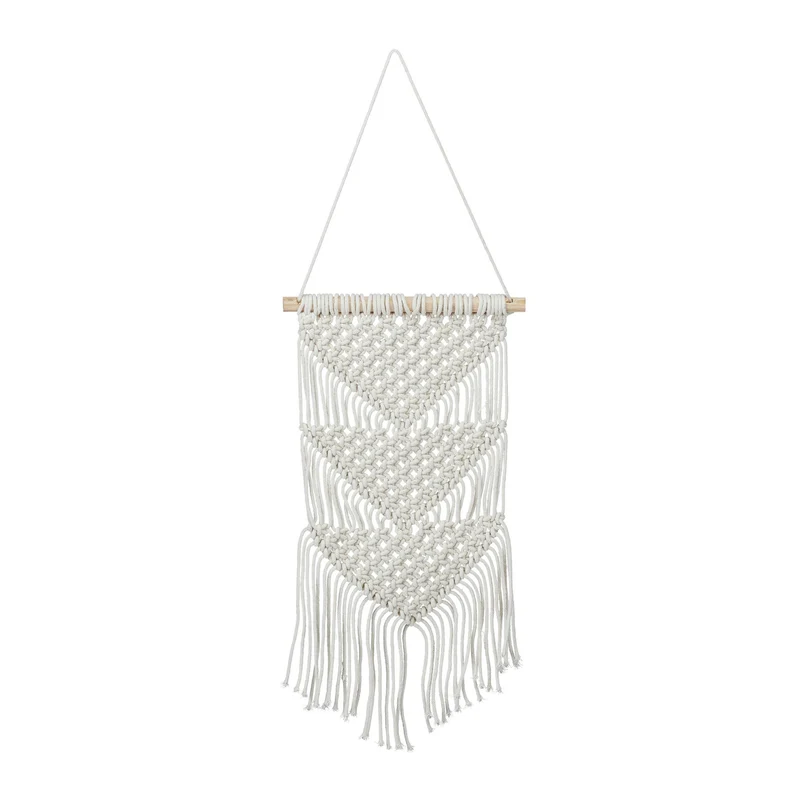 Macramé mural décoratif boho chambre salon 70 x 25,5 x 1,5 cm en coton crème 13_0011668