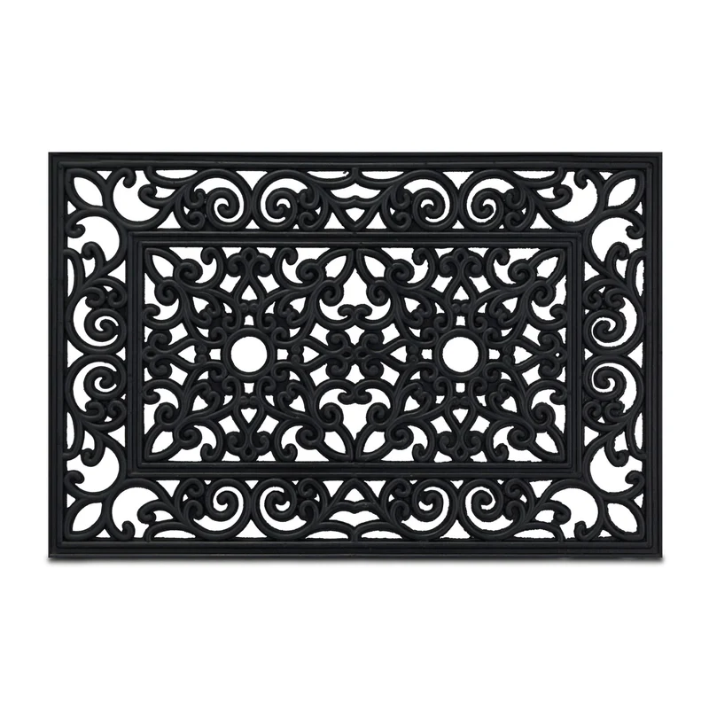 Paillasson rectangulaire antidérapant décoratif 75 x 45 cm pour intérieur extérieur style accueillant en caoutchouc noir 13_0010995