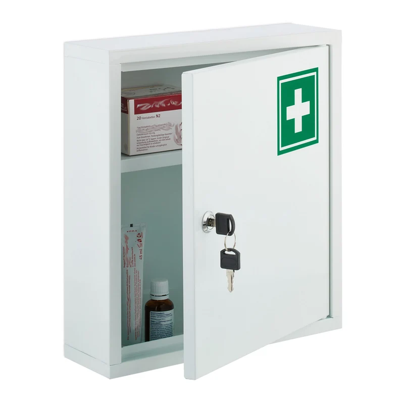 Armoire à pharmacie murale verrouillable sécurité enfants 60 x 30 x 20 cm en métal blanc 13_0013802
