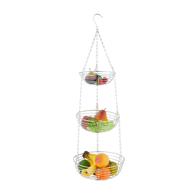 Étagère à fruits suspendue 3 niveaux peu encombrante style moderne cuisine en métal noir 13_0013791