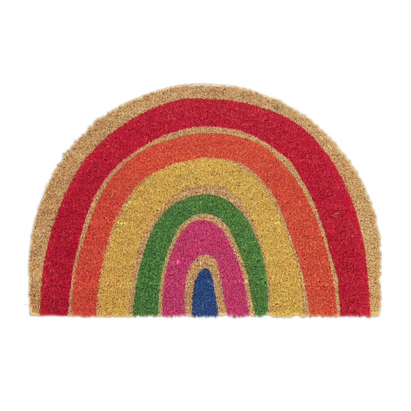 Paillasson demi-lune design multicolore intérieur extérieur 70 x 40 cm en fibres de coco beige 13_0011921