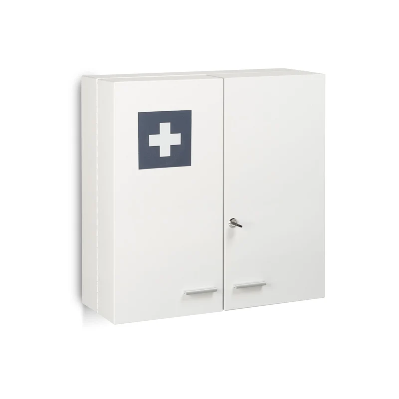 Armoire à pharmacie verrouillable à fixer design contemporain pour salle de bain 53 x 53 x 21,5 cm en acier blanc 13_0011209