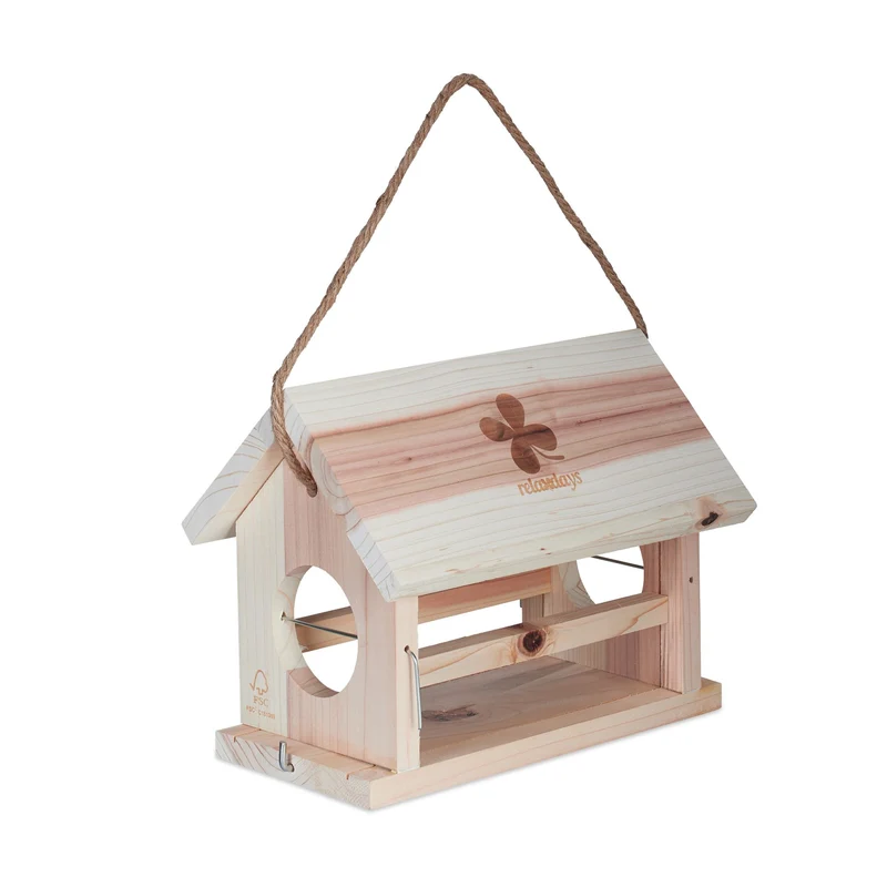 Mangeoire d'extérieur pour oiseaux jardin toit ouvrant 25 x 30 x 25 cm en bois naturel 13_0012343