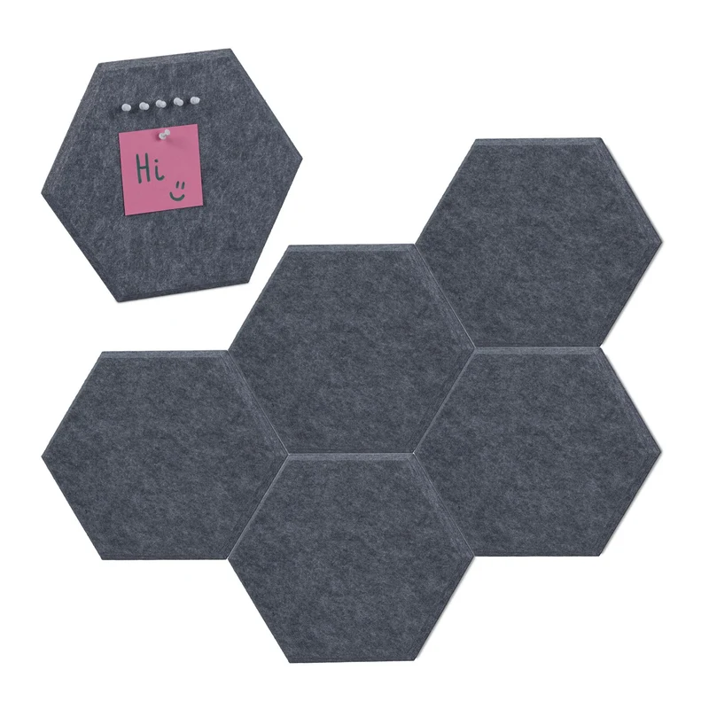 Lot de 6 pense-bêtes hexagonaux modernes design fonctionnel bureau 10 x 10 x 1 cm en feutre gris 13_0013987