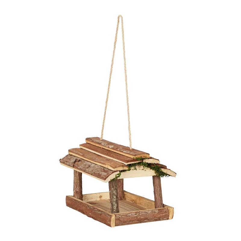Mangeoire à oiseaux décorative accrocher jardin terrasse ouverture facile 30 x 20 x 15 cm en bois marron 13_0011241