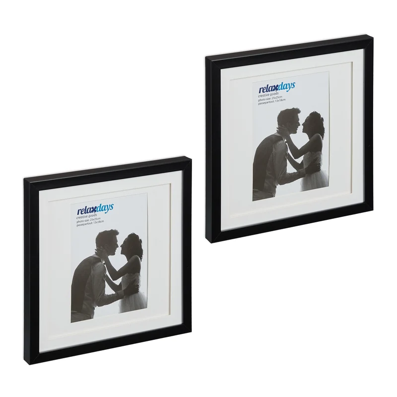 Lot de 2 cadres photo carrés design moderne 27 x 27 x 2,5 cm en plastique noir 13_0013210