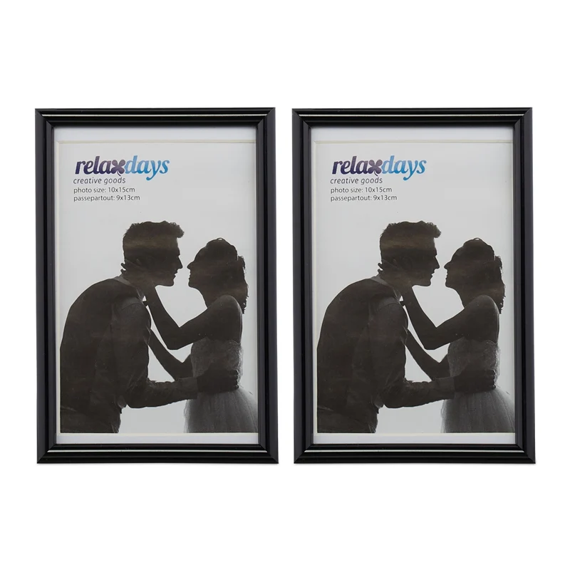Lot de 2 cadres photo décoratifs design simple 16 x 11 x 2 cm format portrait ou paysage en plastique noir 13_0009619