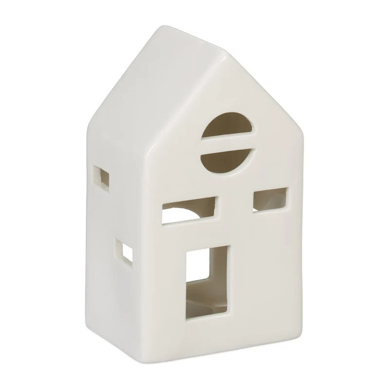 Photophore en forme de maison ambiance cosy déco intérieur 18 x 12 x 12 cm en porcelaine blanche 13_0015192