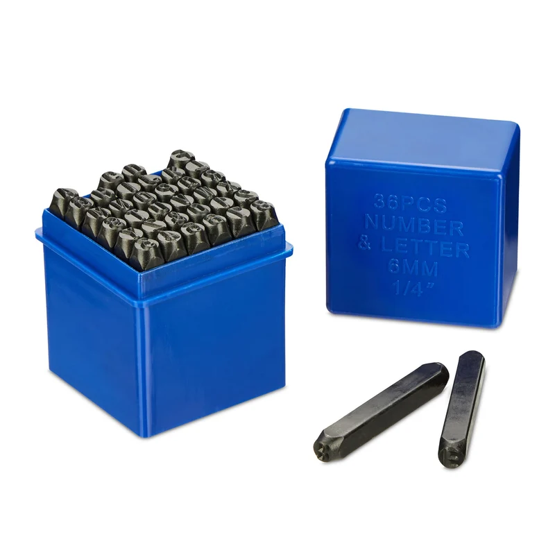 Lot de tampons à estamper 36 caractères alphanumériques pour divers DIY en acier au carbone noir 13_0015354